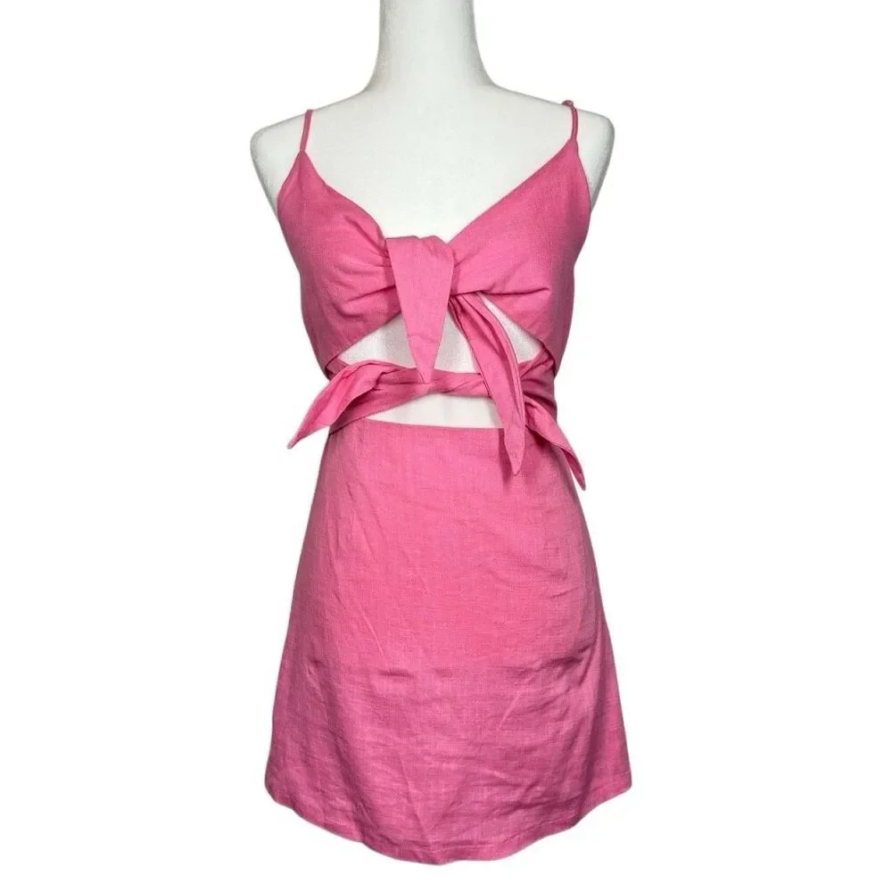 The Beginning Pink Sleeveless Mini Dress Size S Linen Blend Spaghetti Straps